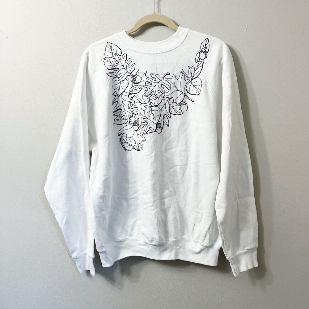 Vtg 80s 90s Tultex Maximum Sweats Womens White Sweatshirt XL Floral Pullover